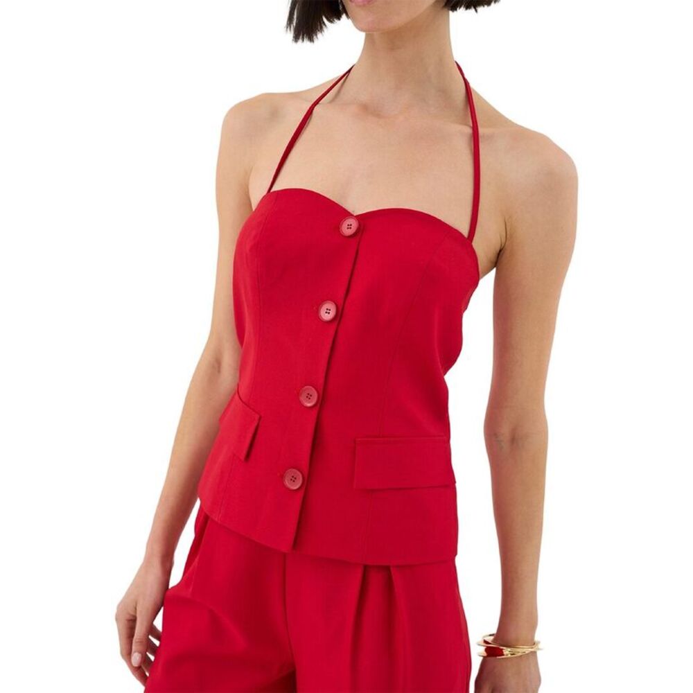 Extro&Vert Womens  Halter Neck Co-Ord Top, Red